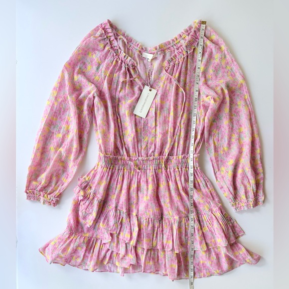 NWT LoveShackFancy Rayna Mini Dress in Melon Punch Floral Print Size M - Picture 9 of 16